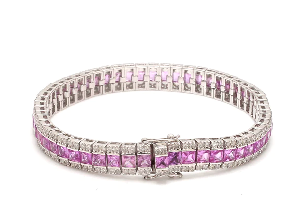 Pink Sapphire and Diamond Princess Cut Bracelet