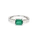 Emerald Solitaire & Diamond East West Ring